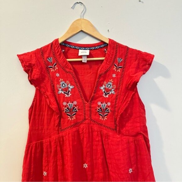 Knox Rose Bonfire Deep V Empire Waist Embroidered Midi Dress Red Size Large - Picture 6 of 14